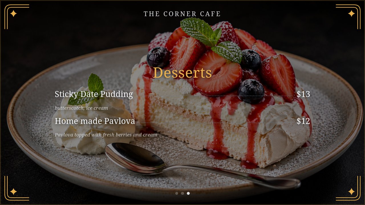 Desserts page with photo background