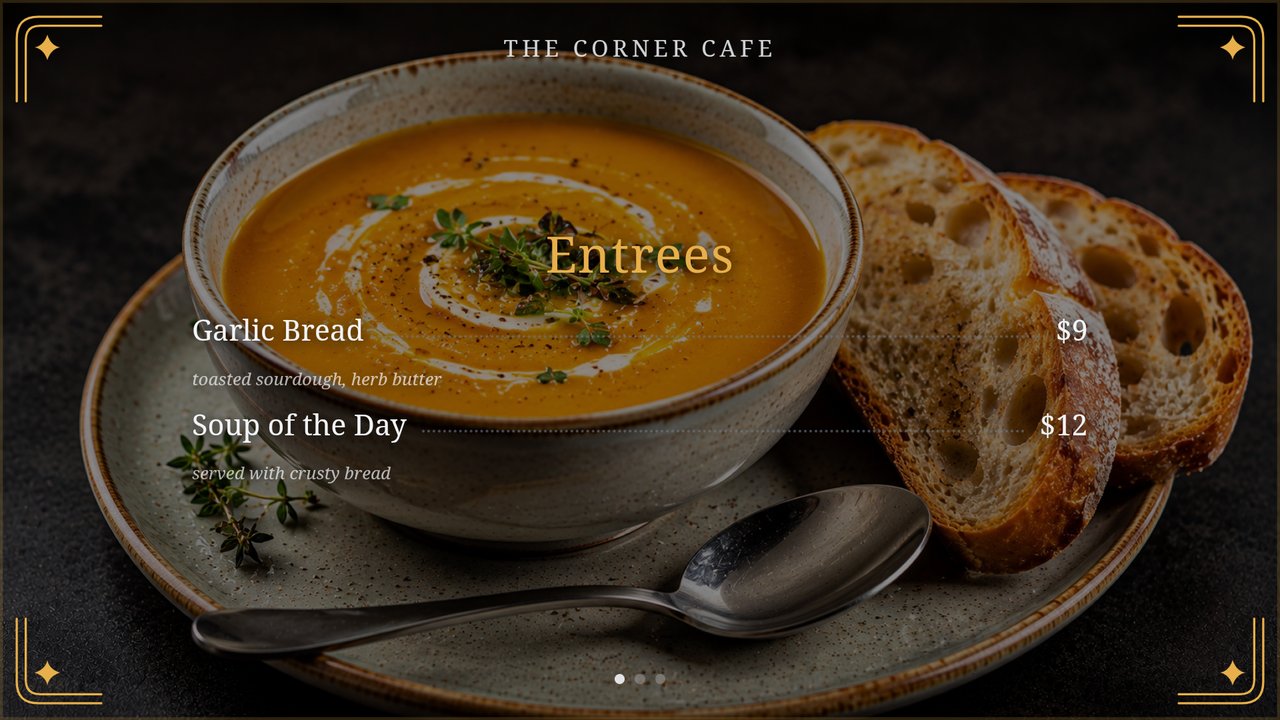 Entrees page with photo background