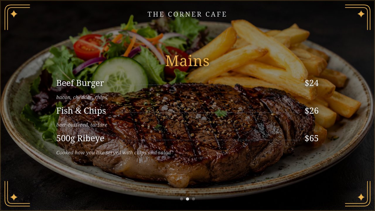 Menu Up on a TV — Mains page with photo background