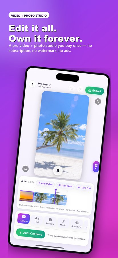 Video editor timeline on iPhone with no watermark and no subscription