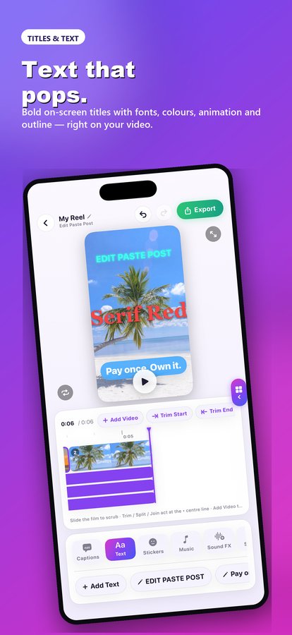 Text, music and voice effects added to a video