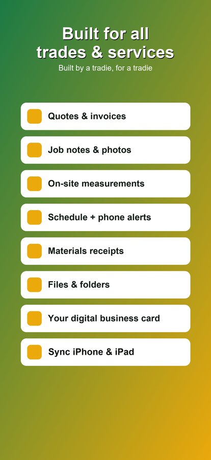 Job notes, photos, receipts and measurements in the quoting app for tradies