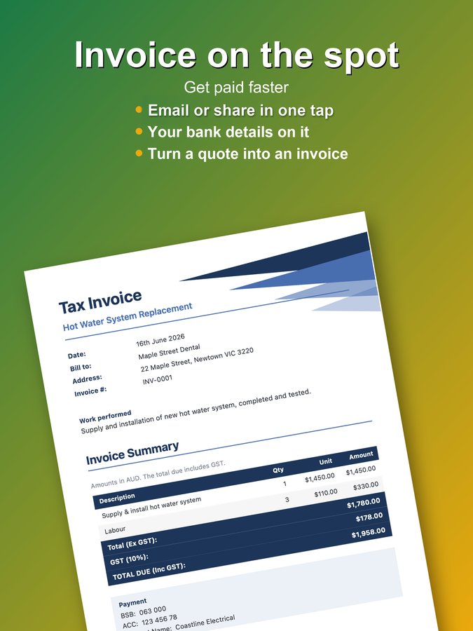 Quote and invoice editing on iPad for tradesmen