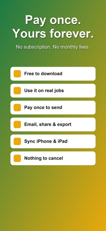 Quotes and Notes tradie quoting app — pay once, no subscription