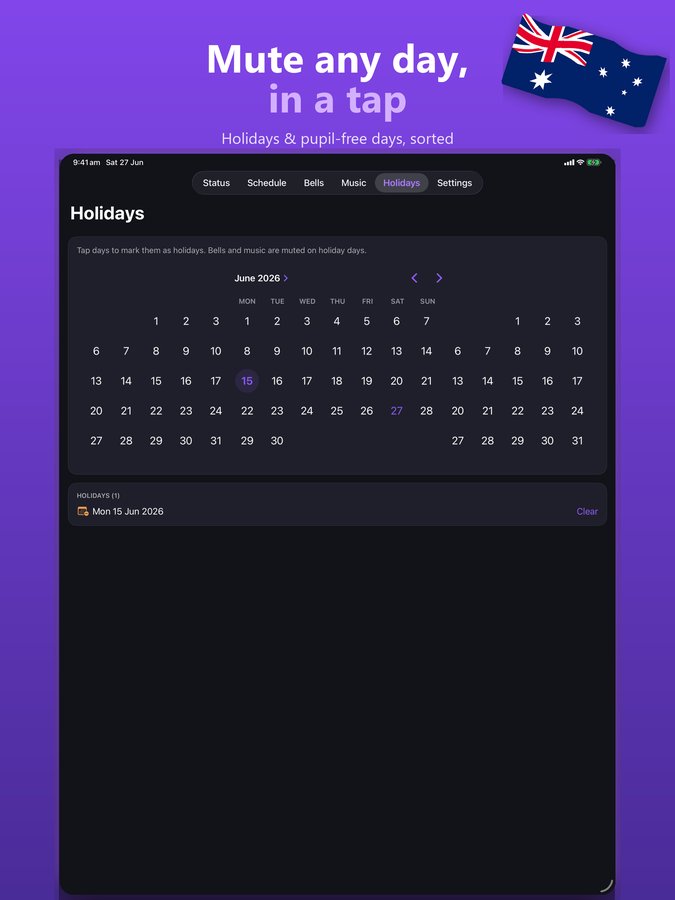 School holidays and exception dates in the bell scheduling software