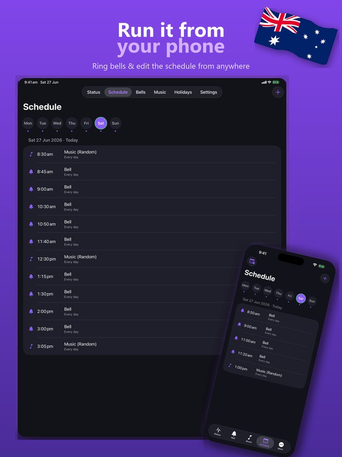 Free iPhone remote app controlling the school bell system