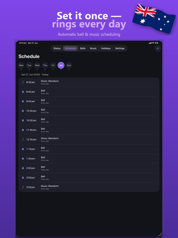 Automatic school bell schedule editor with period, recess and lunch bells
