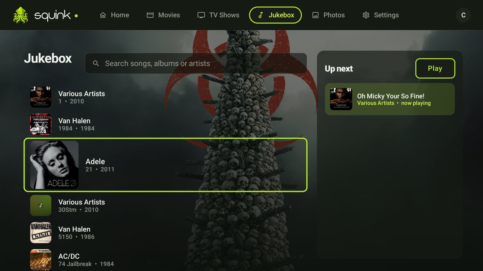 Browsing albums on the TV with pop-out covers